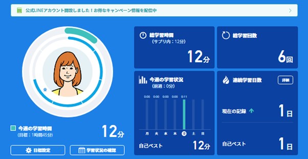 スタディサプリENGLISH進捗状況確認の画面